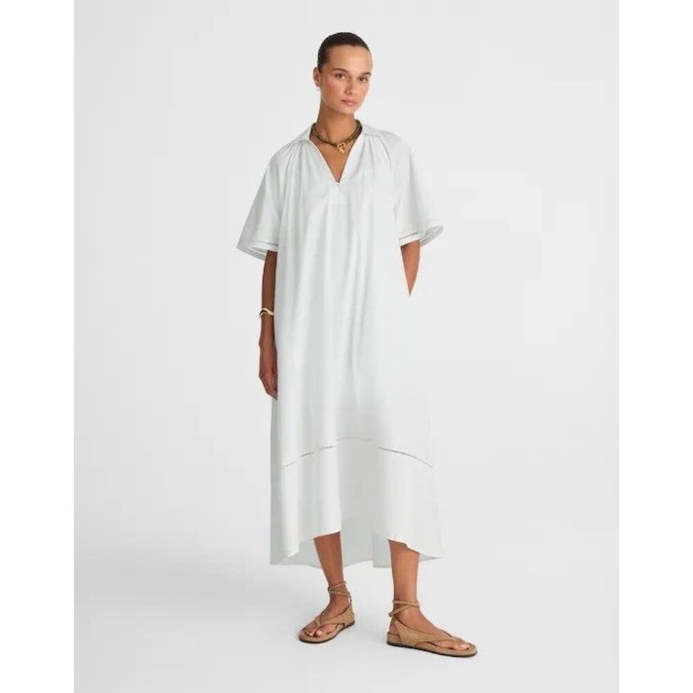 MADEWELL Poplin Splitneck Midi Shirtdress XS White Easy Fit 100% Cotton NWT B29